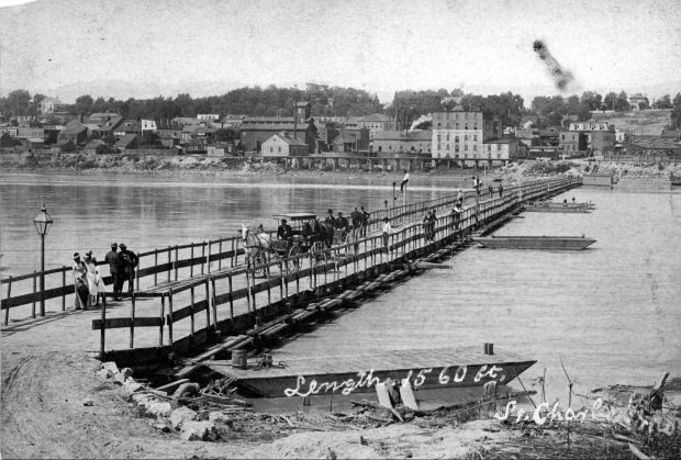 Pontoon bridge to St. Charles, 1890